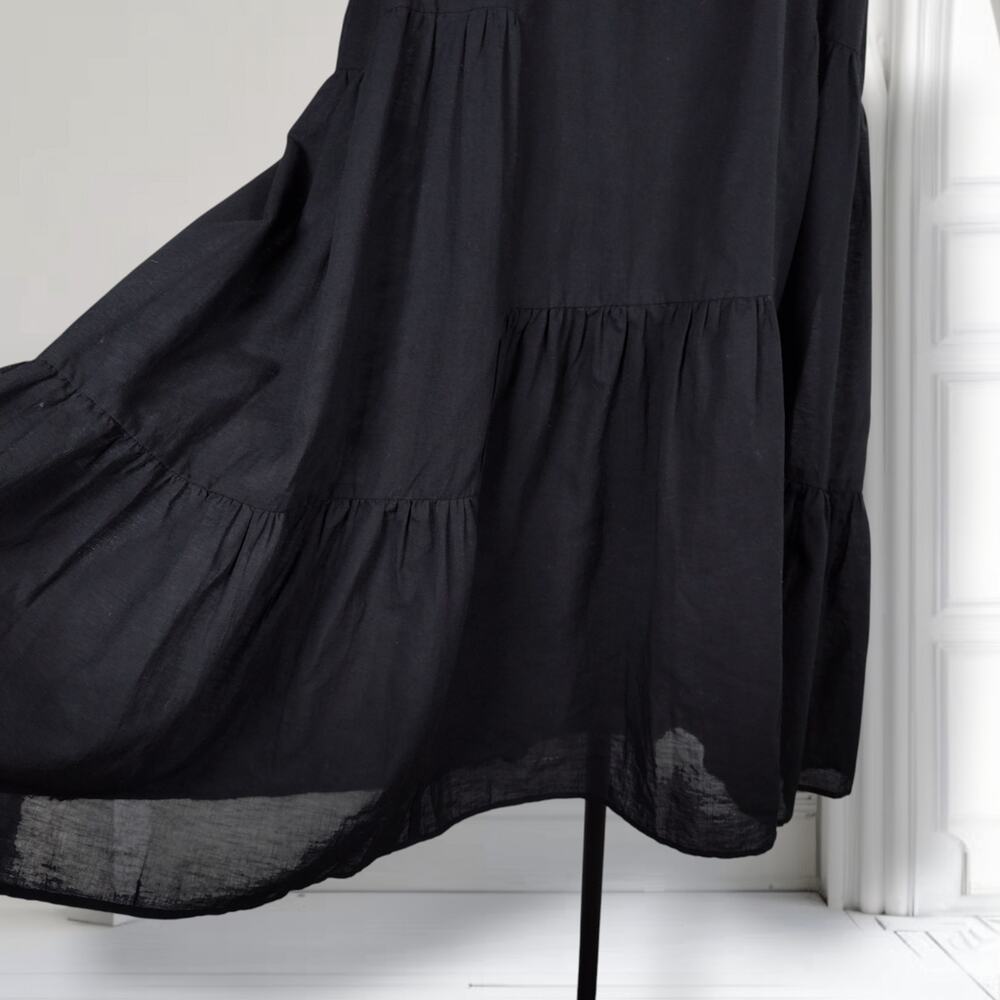 Jenni Kayne Black Cotton Linen Tiered Midi Dress XS Minimalist Coastal - Picture 10 of 14
